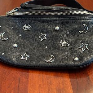 Rebecca Minkoff Black Leather Crossbody Bag with Silver Accents